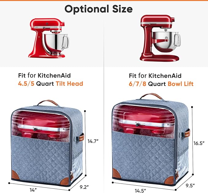 BAGSPRITE Stand Mixer Cover with Appliance Sliders Base Compatible with KitchenAid Mixer-Storage Bag for 6/7/8 Quart with Pockets for Kitchen Aid Accessories and Attachments
