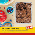Glad Disposable Aluminum All Purpose Pans in Red, White & Blue Stars, 3ct with Lids - Printed Colorful Foil Steam Pans - 12.5” x 10.2” x 2.16” Aluminum Pan - Disposable Steamware (Pack of 2)