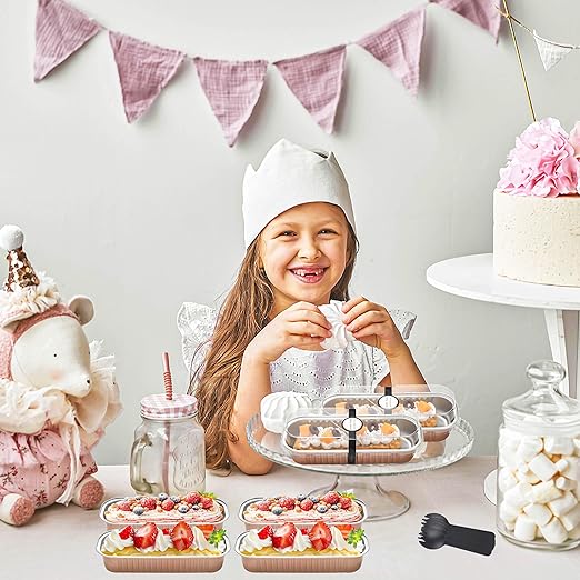 NPLUX 50 PACK Mini Cake Pans with Lids and Spoons, Rectangular Aluminum Foil Bread Pan, Mini Loaf Pans and Food Containers with Lids(Champagne, 6.8oz)