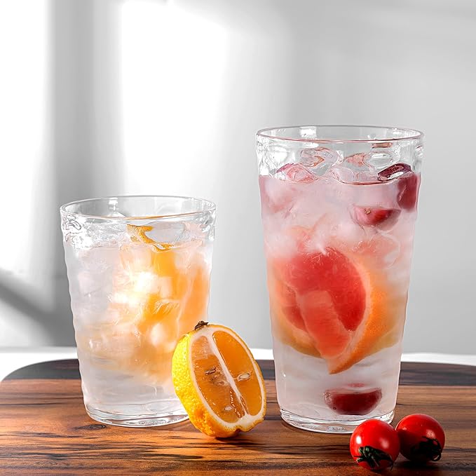 14-ounce Plastic Tumblers, Acrylic Drinking Glasses, set of 6 Clear Reusable Plastic Cups, Stackable, BPA-Free, Shatter-Proof, Dishwasher-Safe