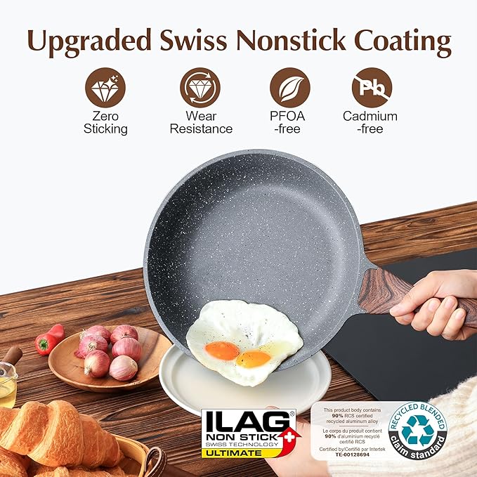 SENSARTE Nonstick Frying Pan Skillet, Swiss Granite Coating Omelette Pan, Healthy Stone Cookware Chef's Pan, PFOA Free (9.5 Inch)
