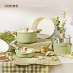 CAROTE 25-Piece Ceramic Cookware Set, Nonstick Pots and Pans Set with Detachable Handle, Non-Toxic Kitchen Cooking Set, Dishwasher & Oven Safe, Induction Compatible, PFAS Free, Green
