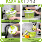 RTMAXCO Salad Spinner, 5L Large Capacity Lettuce Washer with Easy Spin Mechanism, BPA-Free Vegetable Dryer for Kitchen.