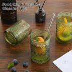 ZMOWIPDL Vintage Hobnail Drinking Glasses Set of 8,Green 12 oz & 15oz Highball Glass Cups, Kitchen Drinkware Glassware,Embossed Water Tumbler,for Beer,Cocktail,Whiskey,Juice and Various Mixed Drinks