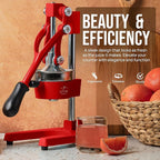 Zulay Kitchen Cast Iron Juicer - Easy-to-Clean Heavy-Duty Manual Juicer, Professional Citrus Juicer - Stainless Steel Lemon Squeezer - Manual Citrus Press & Orange Squeezer - Orange Juicer (Red)