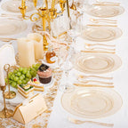 200 Pcs Gold Glitter Plastic Plates - Disposable Party Plates, Gold Glitter Disposable Plate Include 100 Dinner Plate and 100 Dessert Plate, Plastic Plate for Party, Holiday, Wedding & Birthday