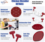Chicken Shredder Tool Twist: 2026 Pro Food-Grade Visible Meat Shredder with Strong Anti-Slip Base, Ergonomic Handle, Chicken Breast Shredder, Suitable for Pork Beef Chicken (Red)