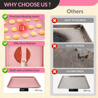 Professional Non-Stick Baking Sheets Set, 3-Piece Heavy Duty Carbon Steel Cookie Sheets with Oven Safe & Even Heating for Baking, Roasting, Cooking (Pink)
