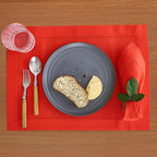 Solino Home Cotton Linen Placemats Set of 4 - Hemstitch Poppy Red Placemats 14 x 19 Inch - Machine Washable Table Mats for Valentines, New Year