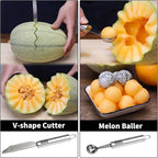 BURLIHOME Stainless Steel Fruit Carving Knife Set, 6 Pack Vegetable Engraving Blades for Kitchen, Melon Baller Scoop,Lemon Zester, Garnish Peeler,Crinkle Knife,V-shape Cutter