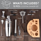 Cocktail Shaker Set,12 Piece 25oz Bartender Kit with Stand,Bar Set for Mixed Drink, Professional Bar Accessory : Shaker,Jigger,Strainer,Muddler,Liquor Pourers, House Warming Gifts