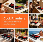 Dual Coils Design of Double Burner Electric Cooktop, 1800W Commercial Ceramic Infrared Cooking Hot Plate, Portable Countertop or 24in Built-in Radiant Stove Top Cooker with WATT n TEMP Heating Control