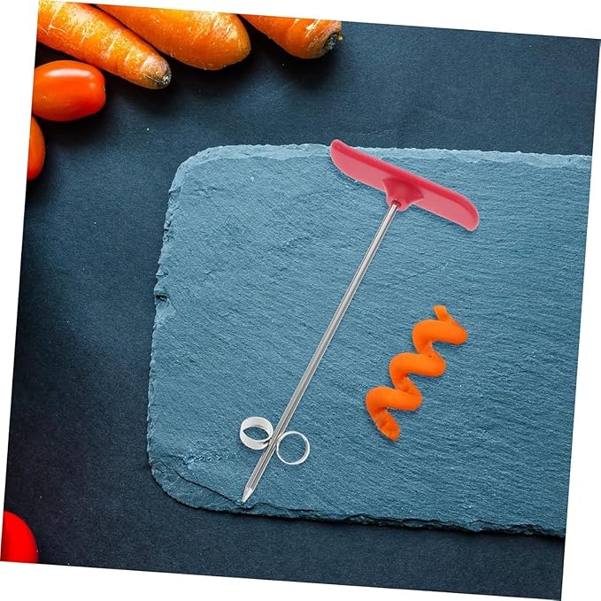Manual Vegetable Spiral Knife & Carving Tool-Stainless Steel Screw Slicer for Carrots - Cucumbers, Zucchini, Potatoes, Apples, Salad Chopper & Fruit Corer Spiralizer (6.5 inches, Red)