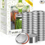 Dalzom® 24Pcs Canning Lids with 24Pcs Rings Regular Mouth, Premium Mason Jar Lids with Bands/Rings for Ball, Kerr Jars - Food Grade Material, 100% Fit & Airtight for Regular Mouth Mason Jars