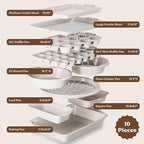 Country Kitchen Nonstick Stackable Bakeware Set - Heavy Duty, Durable, Easy Release Baking Set, Cream, 10 Pcs