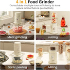 Sunvivi 250W Electric Food Chopper, 4 in 1 Food Grinder for Grinding Meat, Peeling Garlic & Juicing, Variable Speed Blender and Food Processor Combo with 1.5L Glass Bowl & 2 Cups (0.4L+0.2L), Beige