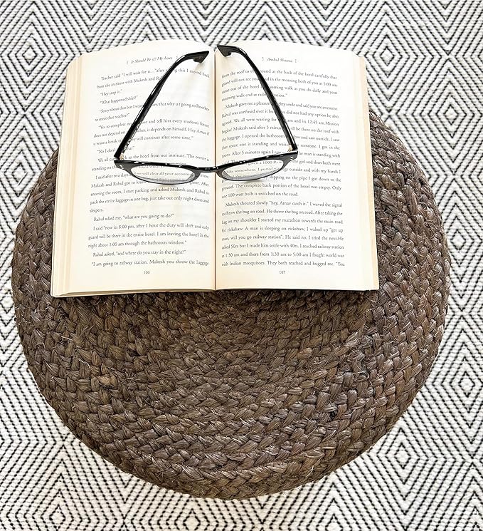 Jute Pouf Ottoman | Footrest Pouf | Hand Braided - Round Boho Pouffe - for Living Room, Bedroom, Nursery (18"x18"x12") Brown