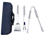 3-Piece BBQ Stainless Steel Grill Set with Black Carrying Case - Grilling Tool Set – Spatula, Fork, Tongs