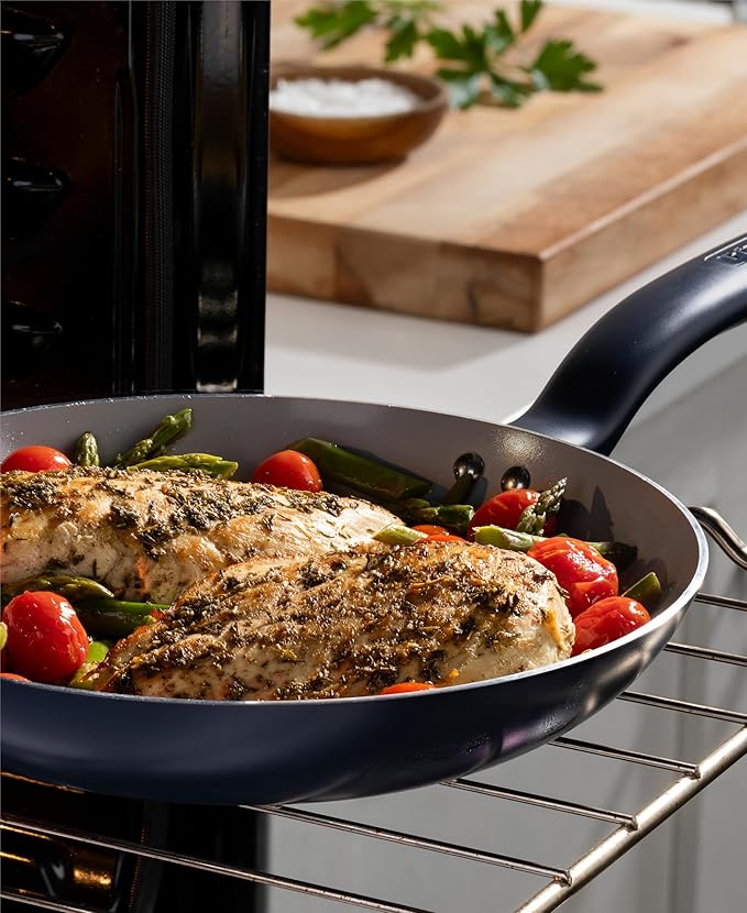 T-Fal Ceramic Nonstick Cookware Set, Oven Safe Up to 350ºF, 12-Piece, Includes Stockpot, Frying Pans, Utensils, Ceramic Pots and Pans Set, Dark Blue