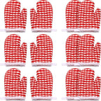 12 Pcs Kids Oven Mitts Toddler Oven Mitts Children Heat Resistant Kitchen Mitts Checkered Kitchen Oven Gloves Kids for Cooking Baking Microwave Child Play BBQ Grilling, Age 2-10(Red)