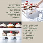 MosJos EXTRA TALL DOME Cupcake Carrier, White Cupcake Holder Carries 24 Cupcake Storage Container, Muffin Traveler Two Tier Stand Reusable Cupcake Box