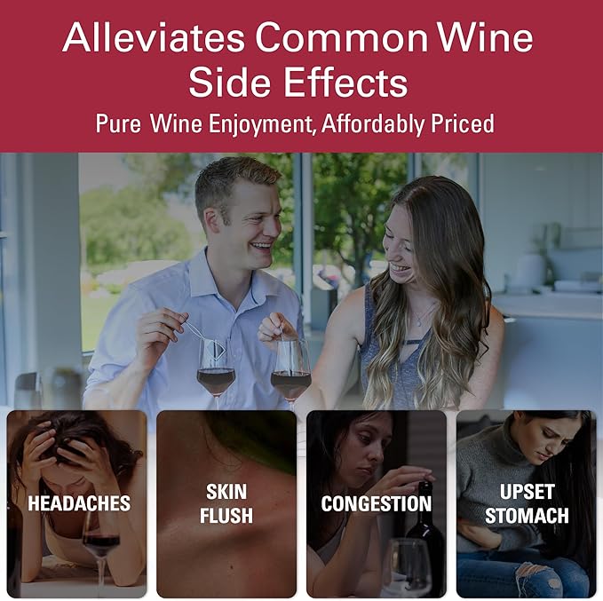 PureWine The Wand Wine Purifier - Red & White Wine Filters for Histamines & Sulfites, Sulfite Remover Sticks, Helps Allergies & Headaches, Gift Accessories for Women & Men - 24 Wands, Silver