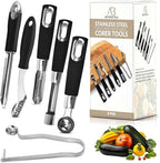 Fruit and Vegetable Corer Set – 6 PCS Stainless Steel Apple Corer, Jalapeno Tool, Melon Baller, Pepper Corer Seed Remover Tool, Pineapple Tomato & Zucchini