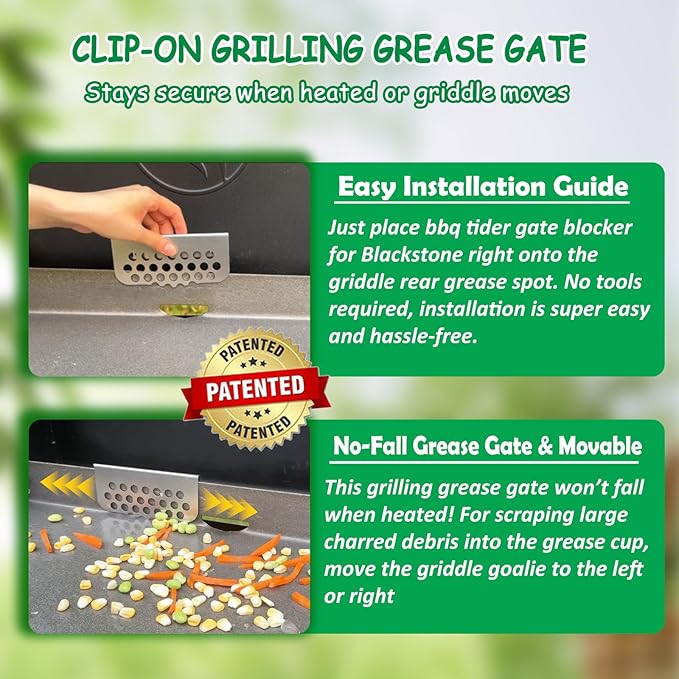 BBQ Tider Grilling Grease Gate Blocker for Blackstone Griddle Accessory, 1Pack Bbq Cook Tool Food Goalie Mesh Screen Compatible with Many Griddle(Not For Old-style Long Hook 17" and 22" Blackstone)