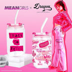 Dragon Glassware x Mean Girls - 16 oz Glass Cups with Lids and Straws, Set of 2 - Iced Coffee Cups with Lids - Versatile Glass Tumbler with Straw and Lid - That's So Fetch & Movie Quotes
