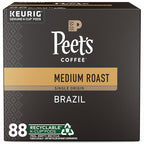Peet's Coffee, Medium Roast Keurig K-Cup Pods - Single Origin Brazil 88 Count (4 Boxes of 22 Pods)