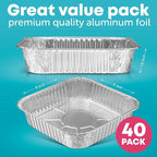 8x8 Disposable Aluminum Pans - 40 Pack Foil Pans For Cooking, Baking Cakes, Roasting & Homemade Breads - Disposable Food Containers