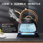 MARSKITOP Whistling Tea Kettle for Stove Top 2.6 Quart, Food Grade Stainless Steel Tea Pot for Stove Top with Anti-Hot Handle, Black