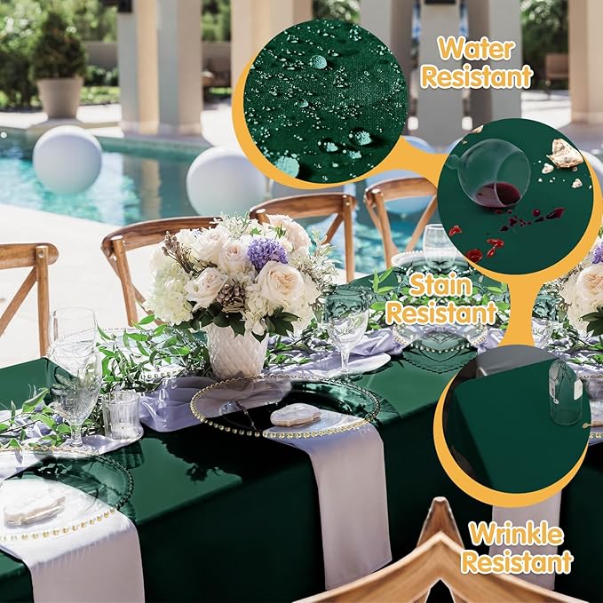 BRILLMAX 4 Pack Hunter Green Tablecloths for 6 Foot Rectangle Tables 90 x 132 Inch - 6ft Rectangular Bulk Linen Polyester Fabric Washable Cloth Cover for Wedding Reception Banquet Birthday Party