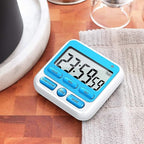 KTKUDY Digital Kitchen Timer with Mute/Loud Alarm Switch ON/Off Switch, 12-Hour Clock & Alarm, Memory Function Count Up & Count Down for Kids Teachers Cooking, Large LCD Display, Strong Magnet (Blue)