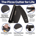 KitchenStar 12-Inch Pizza Cutter Rocker Blade - Sharp Stainless Steel Slicer Knife, Protective Cover, Black, Small - Professional Pizza Oven Accessories