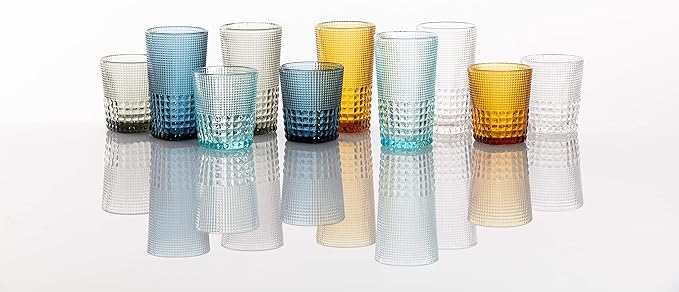 Fortessa Malcolm Double Old Fashioned Cocktail Glass 6 Pack, 11.5-Ounce, Pool Blue