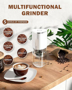 Portable Electric Coffee Grinder, Ergonomic Palm-Fitting Design for Comfortable Grip, USB Type-C Wireless Charging Adjustable Grind Settings for Coffee Beans/Grains(White)