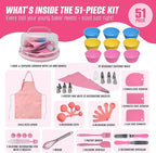 Perlli Kids Cake & Cupcake Baking Set – 51 Pieces Real Utensils & Decorating Kit with Carrier Safe Baking Supplies Gift for Junior Chefs Girls & Boys (Pink)