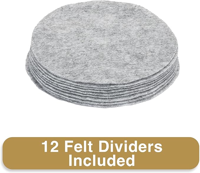 Stack Store Plus More China Storage Case - Dinner Plate Quilted Case - 12 inches diameter x 7 inches height - Gray - Includes 12 Felt Separators