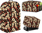 Rose Skulls Kitchen Appliance Covers 3 Pcs Set Gothic Toaster Covers 4 Slice Wide Slot & Blender Cover with Top Handle & Slow Cooker Dust Cover Halloween Decor