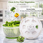 Brieftons QuickPush Salad Spinner: Large 6.3-Quart Vegetable Washer Dryer Strainer Drainer, Easy One-Handed Handle & Brake, Fast Spin Cycles, Compact Storage, to Wash, Clean & Dry Vegetables, Fruits