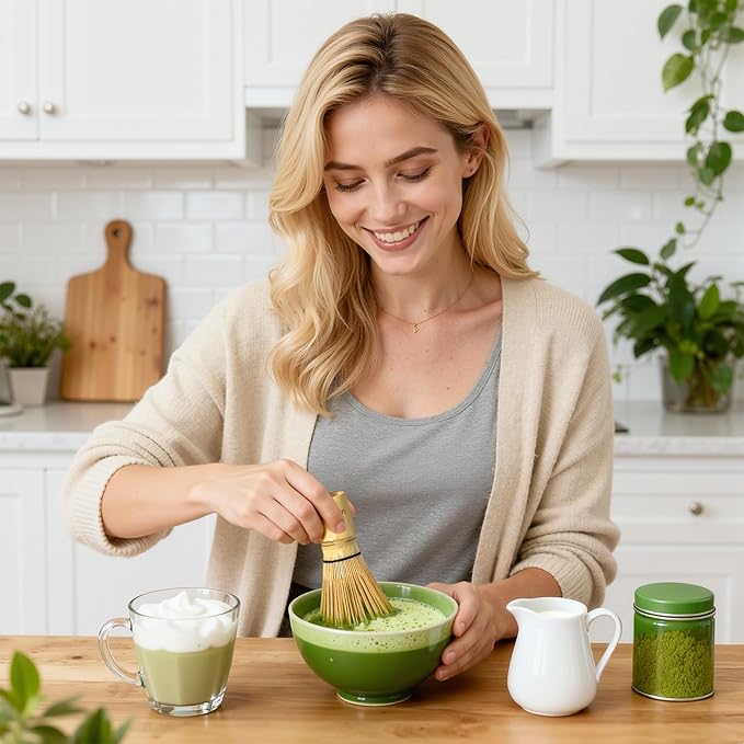 Bamboo Matcha Whisk, Handcrafted Organic Traditional Japanese Chasen, Matcha Stirrer Green Tea Preparation Mixing Tool Accessory (120 Prongs)