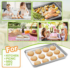 Quarter Sheet Pan Set of 4, CEKEE Stainless Steel Baking Sheet & Cookie Sheets for Baking, Baking Sheet Pan Oven Tray, Heavy Duty & Easy Clean Baking Pans Set - Size 12 x 10 x 0.98 Inch
