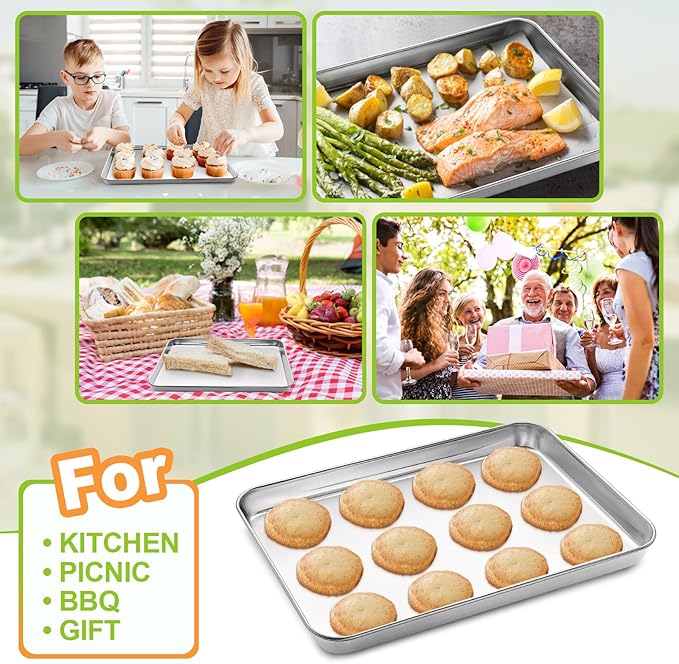 CEKEE Stainless Steel Cookie Sheets for Baking, 2PCS Stainless Steel Baking Sheet, Size 12.59 x 9.84 x 1 Inch，Heavy Duty & Easy Clean Baking Pans Tray Set