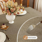 Faux Linen Fabric Rectangle Table Cloth, Textured Water Resistant & Washable Rectangular Tablecloth, Anti-Scratch for Dinning Kitchen Party,54 x 72 Inch, Mocha