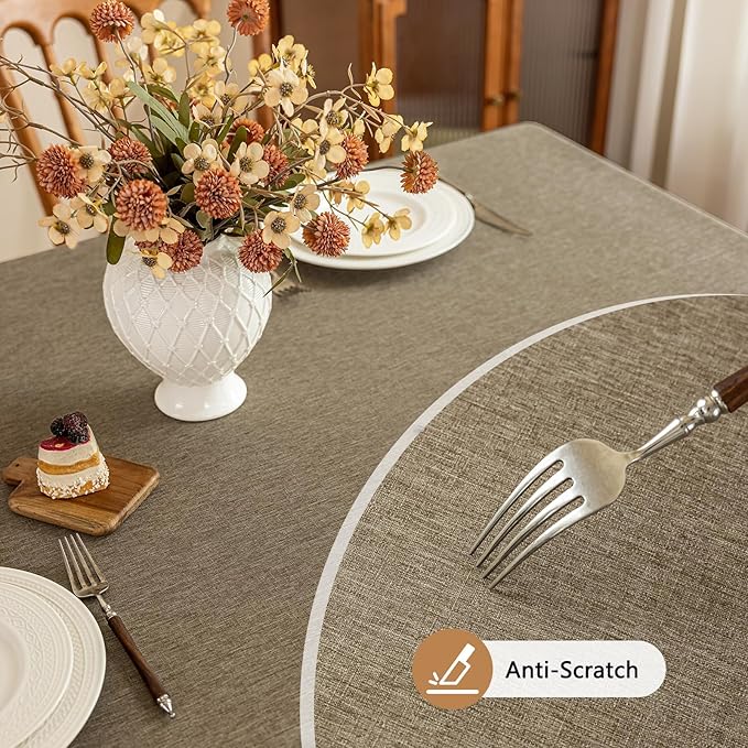 Faux Linen Fabric Rectangle Table Cloth, Textured Water Resistant & Washable Rectangular Tablecloth, Anti-Scratch for Dinning Kitchen Party,54 x 72 Inch, Mocha