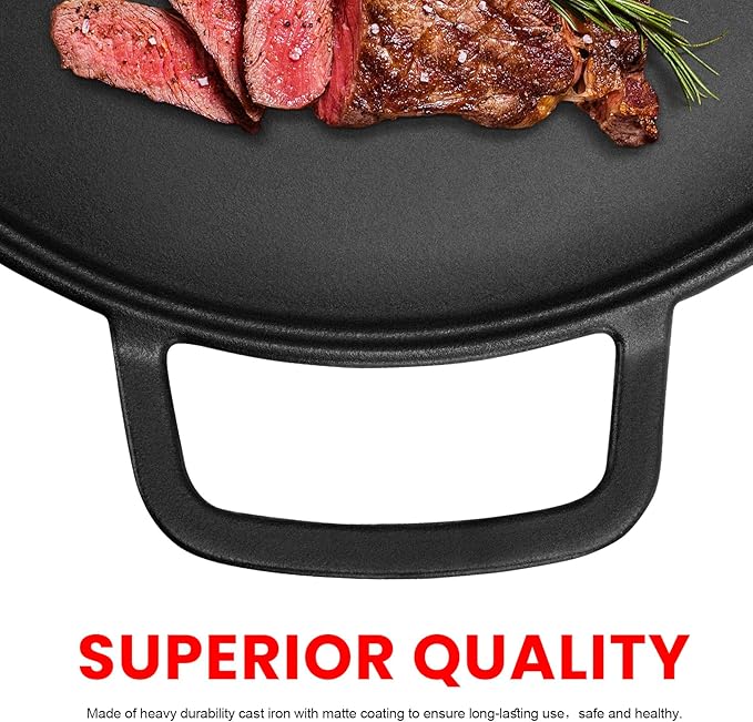 GGC Cast Iron Pizza Pan for Baking, 14" Round Griddle Pans Make Different Dishes for Stove, Oven, Grill and Campfire, Heavy-duty and Evenly Heat Pizza Stone for Pizza Tortillas, Eggs, Bacon and Meat