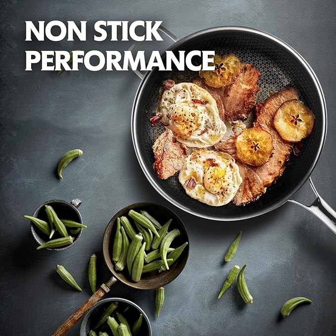 DOTCLAD 3-Piece Hybrid Stainless Steel Cookware Set-12 Inch Wok with Lid,10 Inch Frying Pan,12 Inch Skillet with Lid-Non Stick,PFOA Free,Dishwasher&Oven Safe,Induction Compatible,Cookware Set.