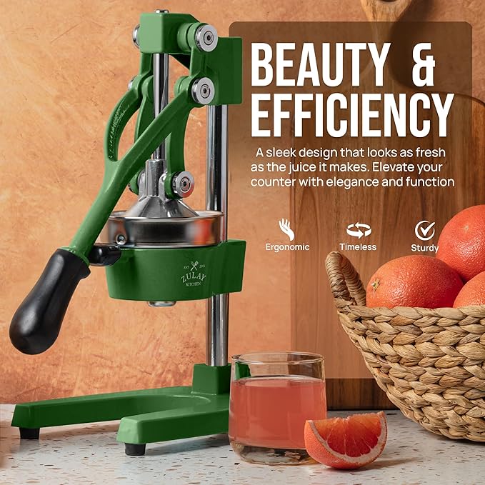 Zulay Kitchen Cast Iron Juicer - Easy-to-Clean Heavy-Duty Manual Juicer, Professional Citrus Juicer - Stainless Steel Lemon Squeezer - Manual Citrus Press & Orange Squeezer - Orange Juicer – Green