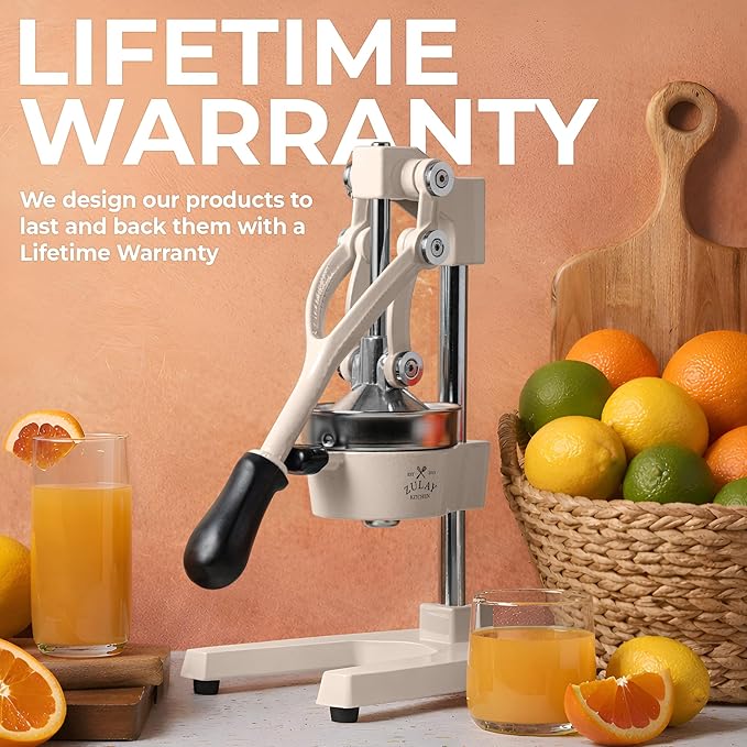 Zulay Kitchen Cast-Iron Orange Juice Squeezer - Heavy-Duty, Easy-to-Clean, Professional Citrus Juicer - Durable Stainless Steel Lemon Squeezer - Sturdy Manual Citrus Press & Orange Squeezer (Cream)